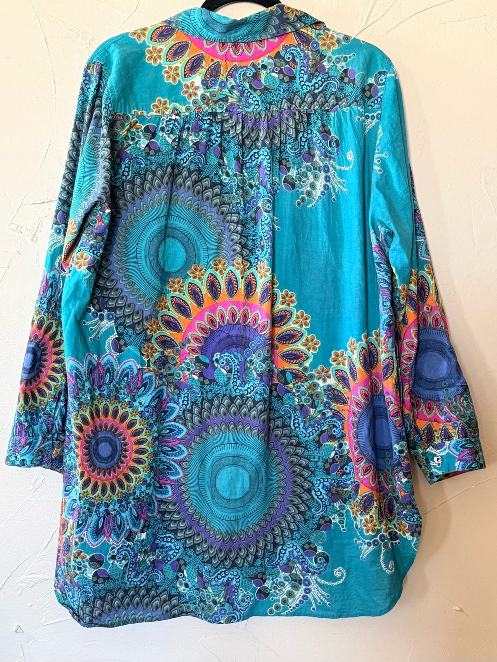ANU by Natural Vibrant Turquoise embroidered Boho tunic top with pockets - Picture 6 of 8
